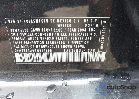 2016 Volkswagen Golf Gti S 4-Door z USA, uszkodzony, nr VIN 3VW5T7AU0GM051896